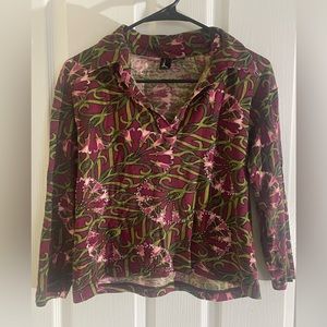 Zashi Beaded Floral Top (100% Cotton): Green, Pink & Purple Paradise